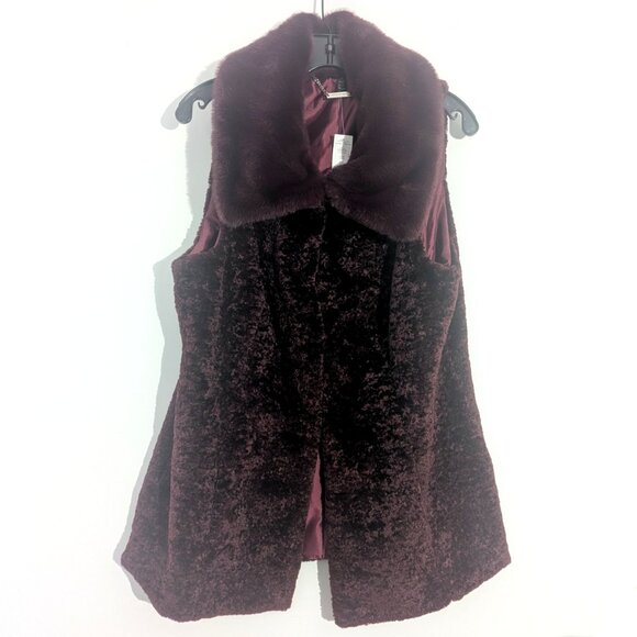 WHBM Textured Faux-Fur Vest Burgundy Cabernet L - Picture 7 of 8